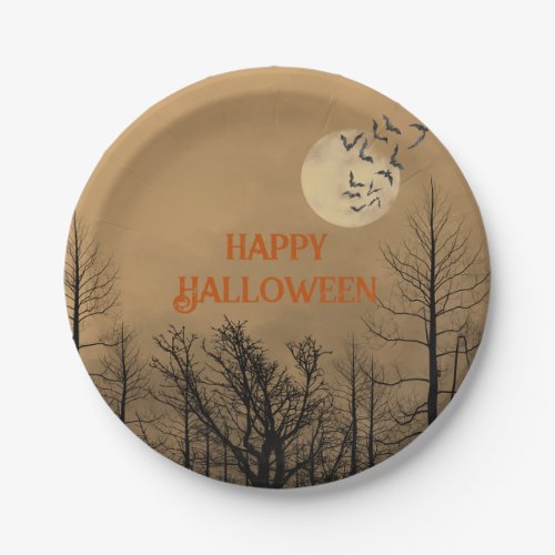 Dusk Dark Woods Full Moon Halloween Party Paper Plates
