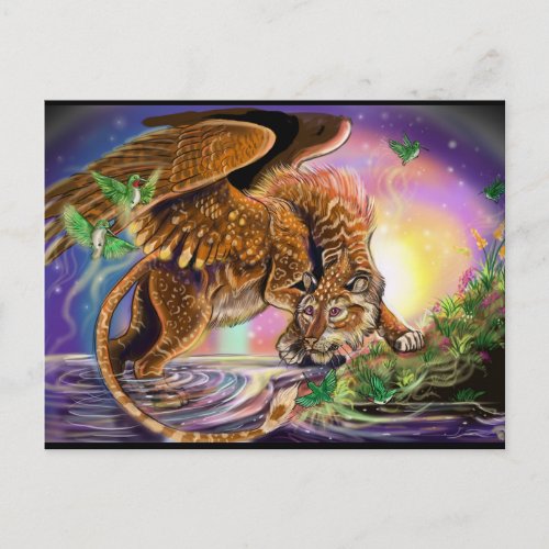 Dusk Hunter Flying Cat Postcard