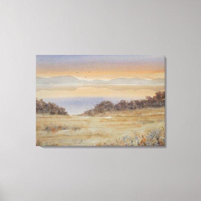 Dusk Lake Blush Watercolor Landscape Print (Front)