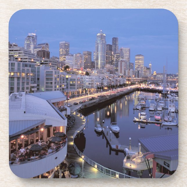 Dusk on Bell Harbor in Seattle, Washington. Beverage Coaster (Front)