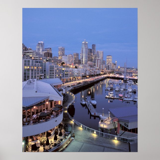 Dusk on Bell Harbor in Seattle, Washington. Poster (Front)