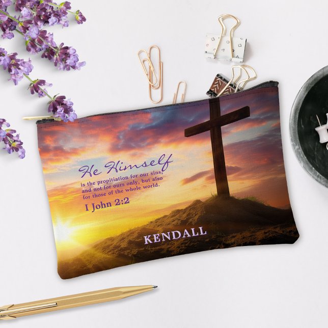 Dusk Silhouette Cross Bible Verse Personalized Accessory Pouch (Creator Uploaded)