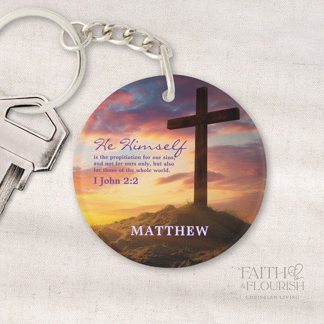 Dusk Silhouette Cross Scripture Personalized Keychain (Creator Uploaded)
