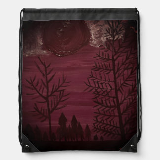 Dusk to Dawn Crimson forest Drawstring Bag