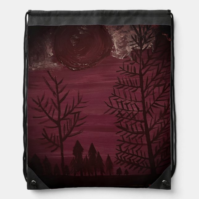 Dusk to Dawn Crimson forest Drawstring Bag (Front)