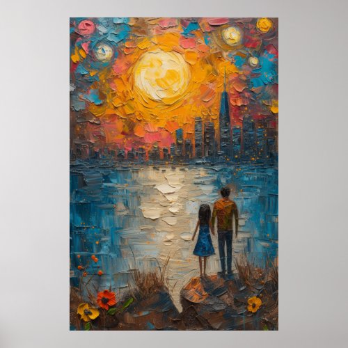 Dusk Together Cityscape in Bloom Poster
