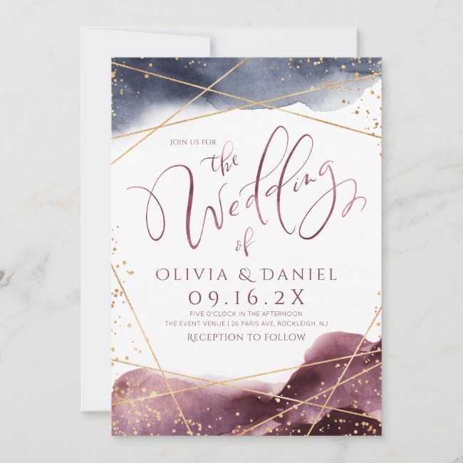 Dusk Watercolor Geometric calligraphy wedding Invitation
