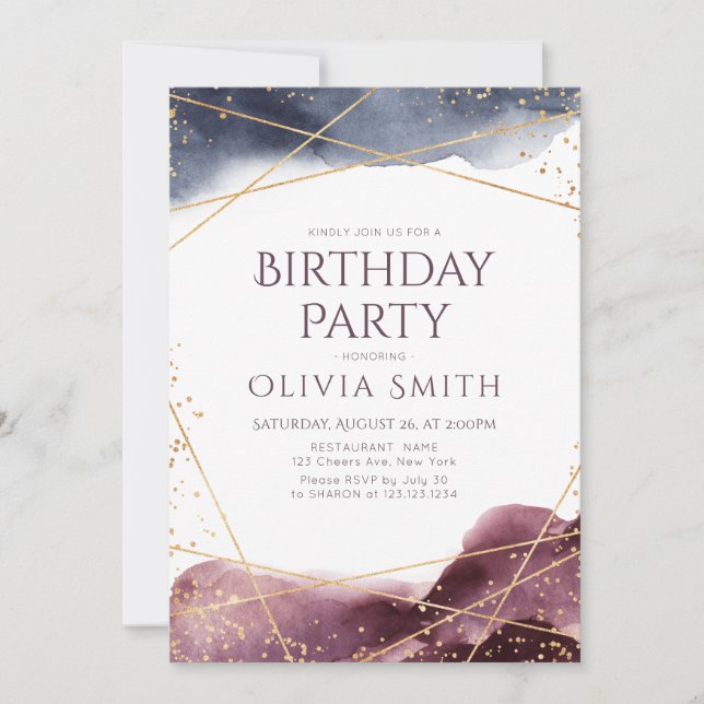 Dusk Watercolor Geometric Modern Birthday Party Invitation (Front)