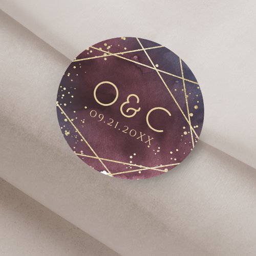 Dusk Watercolor Geometric Modern monogram Classic Round Sticker