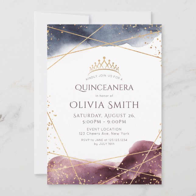 Dusk Watercolor Geometric Modern Quinceanera Invitation (Front)