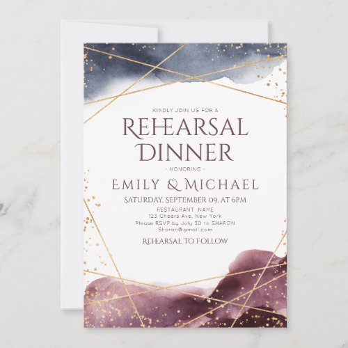 Dusk Watercolor Geometric Modern Rehearsal Dinner Invitation