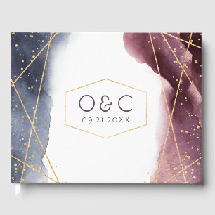 Dusk Watercolor Geometric Modern Wedding Guest Book