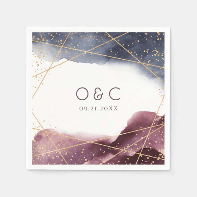 Dusk Watercolor Geometric Modern Wedding Napkins (Front)