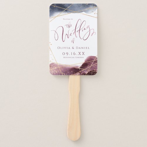 Dusk Watercolor Geometric Modern Wedding Program Hand Fan