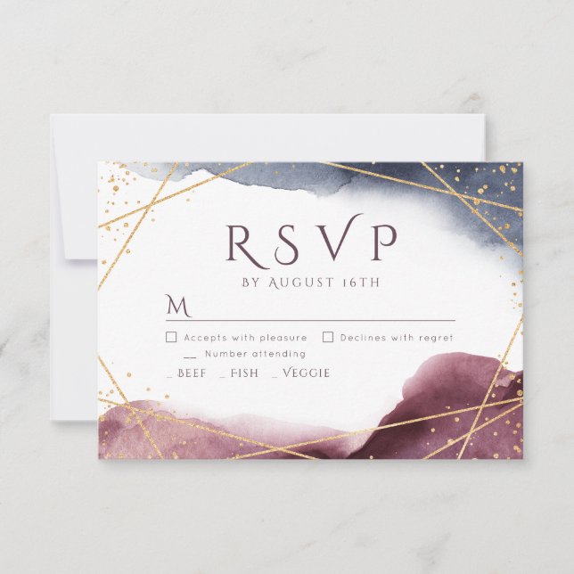 Dusk Watercolor Geometric Modern Wedding RSVP (Front)