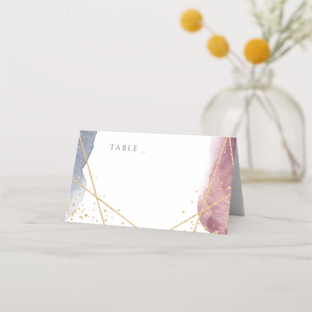 Dusk Watercolor Geometric Wedding Place Card (Front)