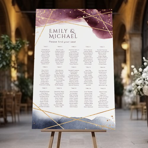 Dusk Watercolor Geometric Wedding Seating Charts Foam Board