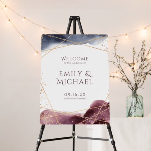 Dusk Watercolor Geometric Wedding Welcome Sign