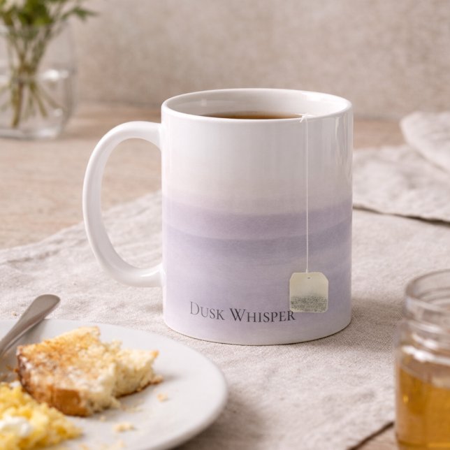 Dusk Whisper Fade Classic Mug, 11 oz Coffee Mug (A soft dusk fade centers the design with refined serif Dusk Whisper text)