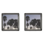 Dusk with Palm Trees Tropical Scene Gunmetal Finish Cufflinks