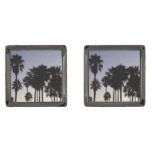 Dusk with Palm Trees Tropical Scene Gunmetal Finish Cufflinks