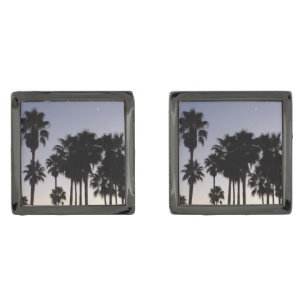 Dusk with Palm Trees Tropical Scene Gunmetal Finish Cufflinks