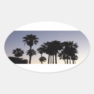 Dusk with Palm Trees Tropical Scene Oval Sticker