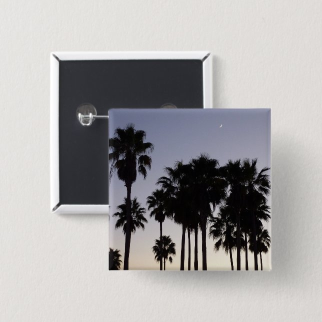 Dusk with Palm Trees Tropical Scene Pinback Button (Front & Back)