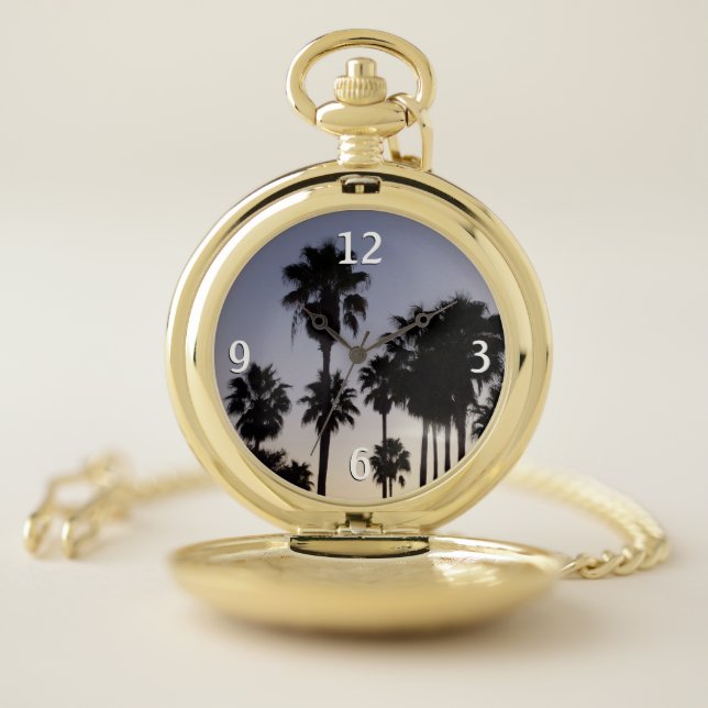 Dusk with Palm Trees Tropical Scene Pocket Watch (Inside)