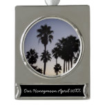 Dusk with Palm Trees Tropical Scene Silver Plated Banner Ornament