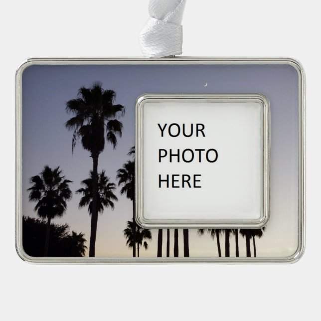 Dusk with Palm Trees Tropical Scene Silver Plated Framed Ornament (Front)