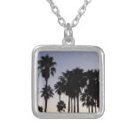 Dusk with Palm Trees Tropical Scene Silver Plated Necklace