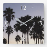 Dusk with Palm Trees Tropical Scene Square Wall Clock