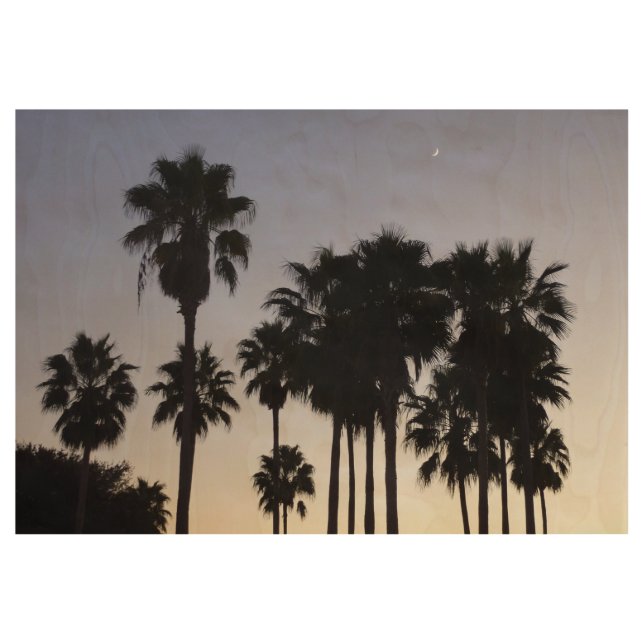 Dusk with Palm Trees Tropical Scene Wood Poster (Front)