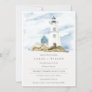 Dusky Aqua Blue Lighthouse Mountain Wedding Invite