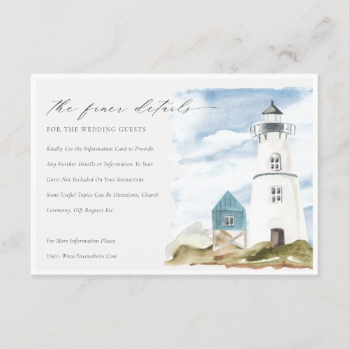 Dusky Aqua Lighthouse Mountain Wedding Details Enclosure Card