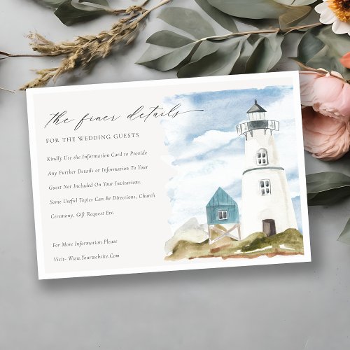 Dusky Aqua Lighthouse Mountain Wedding Details Enclosure Card