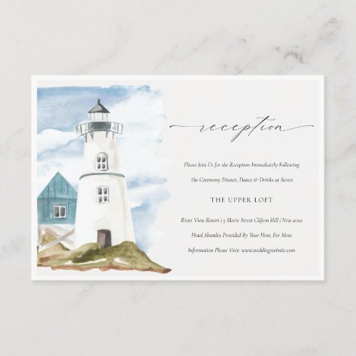 Dusky Aqua Lighthouse Mountain Wedding Reception Enclosure Card