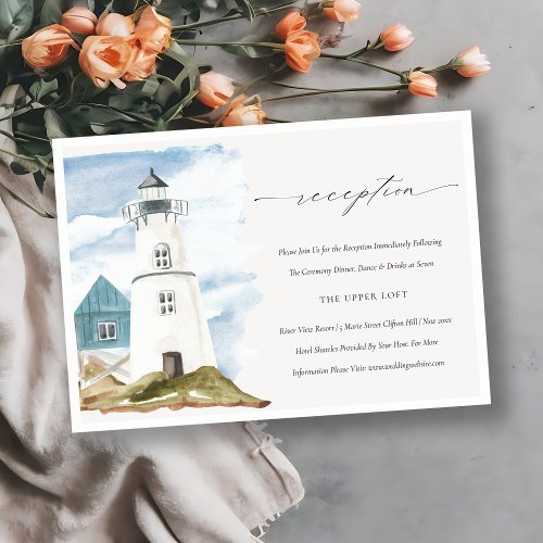 Dusky Aqua Lighthouse Mountain Wedding Reception Enclosure Card