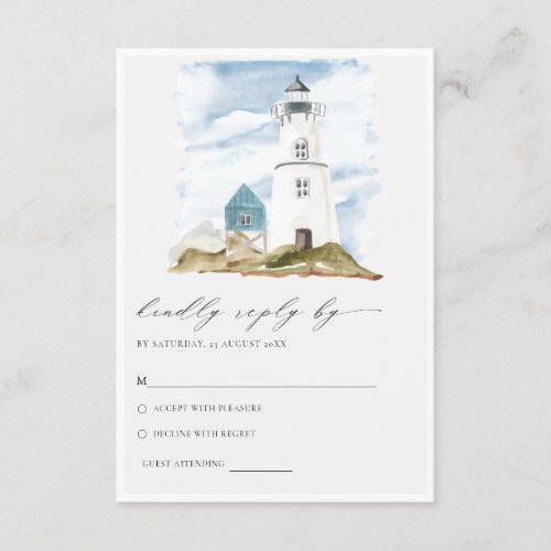 Dusky Aqua Lighthouse Mountain Wedding RSVP Enclosure Card