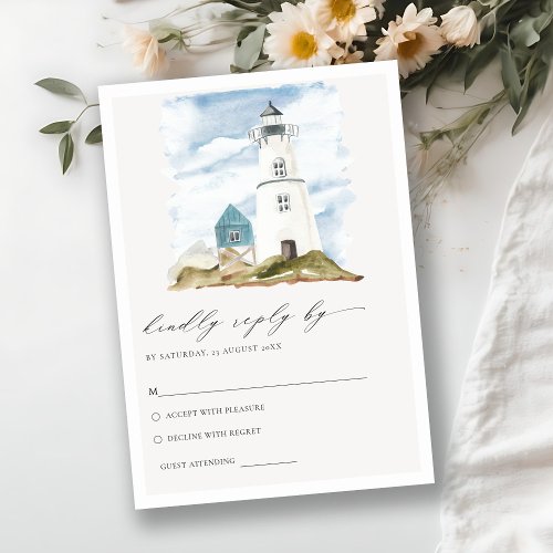 Dusky Aqua Lighthouse Mountain Wedding RSVP Enclosure Card