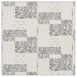 Dusky Black Gray, White, Red &amp; Green Design Fabric