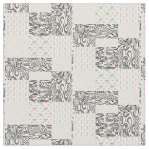 Dusky Black Gray, White, Red & Green Design Fabric