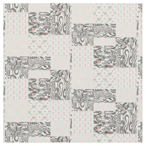 Dusky Black Gray, White, Red & Green Design Fabric