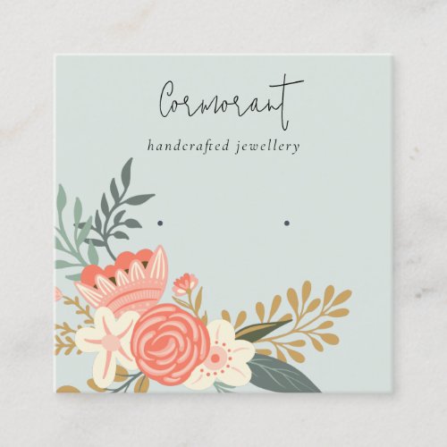 Dusky Blue Ambrosia Floral Stud Earring Holder Square Business Card