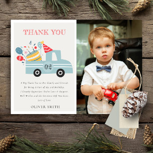 Dusky Blue Any Age Birthday Party Cake Truck Photo Thank You Card