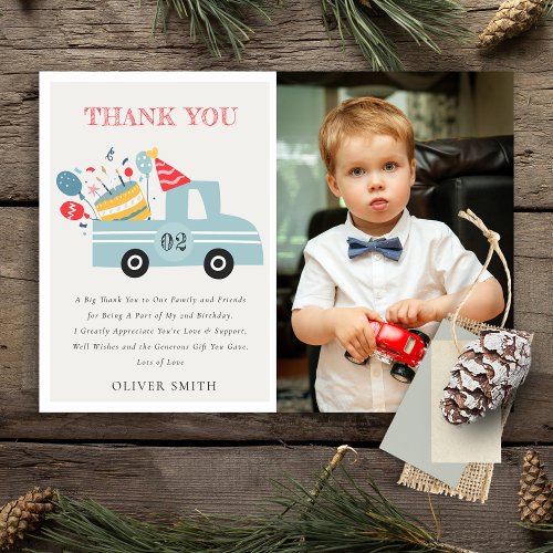 Dusky Blue Any Age Birthday Party Cake Truck Photo Thank You Card