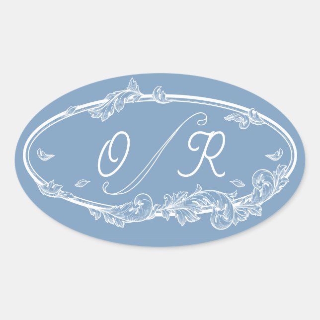 Dusky Blue Coastal Minimal Wedding Oval Sticker (Front)