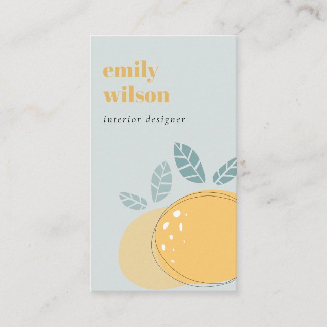 Dusky Blue Cute Lemon Abstract Bold Fruity Citrus Business Card (Front)