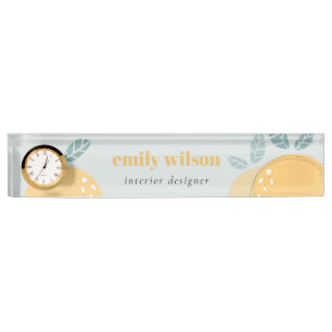 Dusky Blue Cute Lemon Abstract Bold Fruity Citrus Desk Name Plate